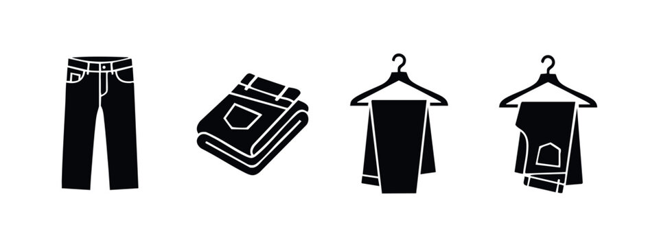 Denim Jeans and Trousers Clothing Icon Set