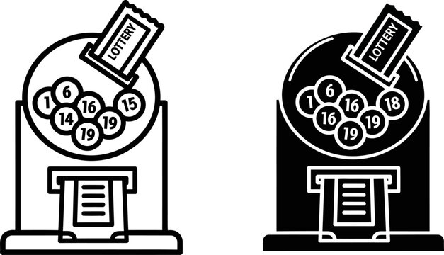 Lottery machine with balls and ticket during drawing for chance and winning concept on white background