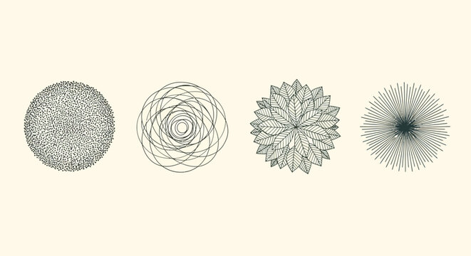 abstract geometric patterns dot mandala circular lines leaf mandala radial lines on cream background