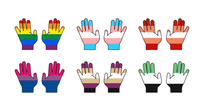 diverse hands showing pride flags lgbtq diversity and inclusion concept