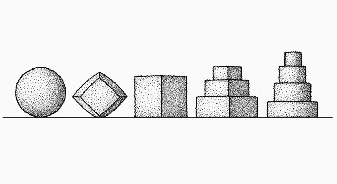 geometric shapes illustration in stippling technique on white background