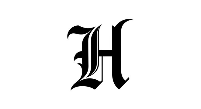Elegant black letter h on white background for design elements