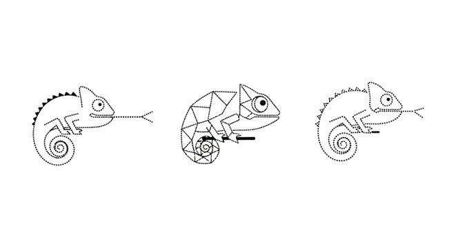 Chameleon lizards decorative border with geometric patterns