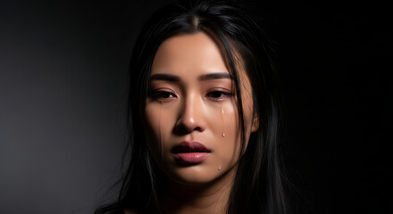 Fototapeta premium A young Asian woman with long dark hair.