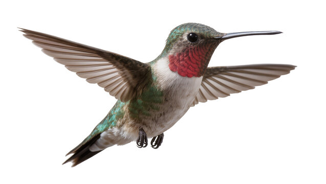 Ruby-throated hummingbird with wings spread