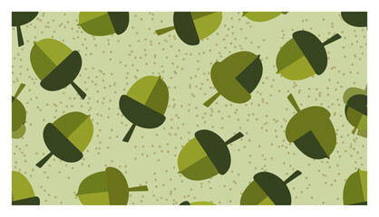 Acorn pattern with scattered green oak nuts on a speckled background in flat vector style © Cristiano