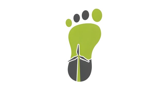 Conceptual Carbon Footprint Logo Design with Wind Turbine Inside, Eco Friendly Path and Green Energy Step Symbol, Modern Sustainable Future Corporate Branding Flat Vector Graphic