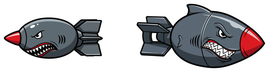 Naklejka premium Shark face bomb mascots with aggressive expression and sharp teeth in cartoon vector style