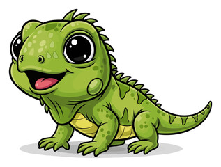 Fototapeta premium Iguana baby character with big eyes smiling in cute cartoon style