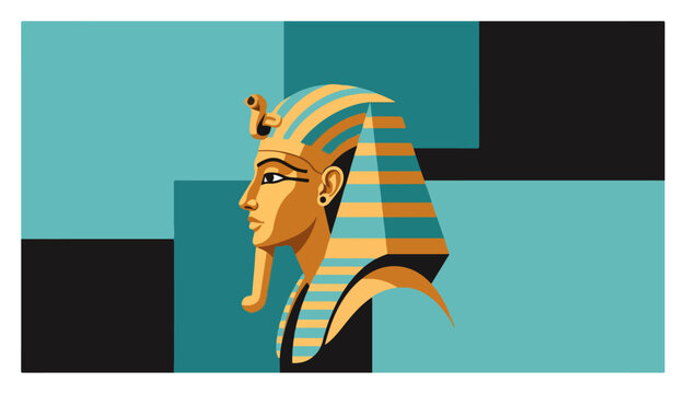 Egyptian pharaoh profile portrait on modern geometric background abstract flat vector style