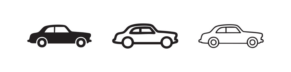 Obraz premium Set of three car icons, solid, outlined, and hand-drawn style