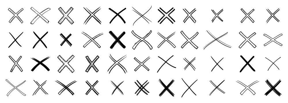 Cross marks and X letter symbols set in sketchy hand drawn style