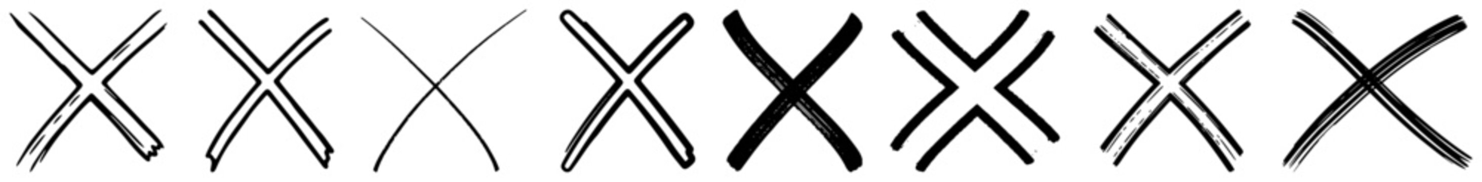 Cross marks row with hand drawn black ink x symbols in sketchy brush style