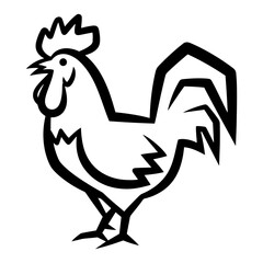 Rooster cockerel standing profile outline in black and white minimalist logo style © Cristiano