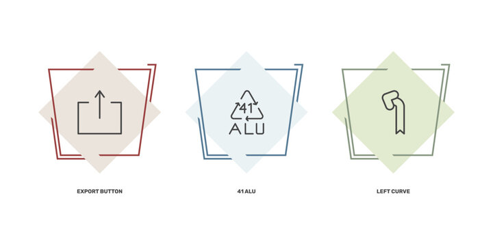 user interface icon set with export button, 41 alu, left curve signs in flat outline style