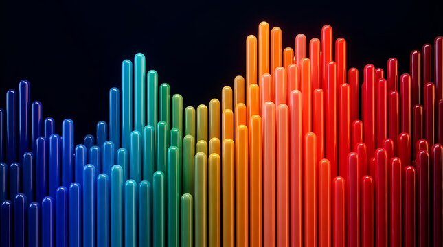 Rainbow colored 3d bar graph on black background