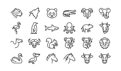 Wildlife and Pet Outline Animal Icon Collection Editable Stroke Vector Set © Rashel12