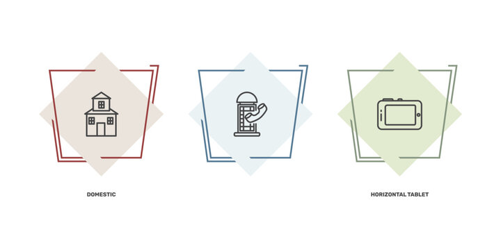 technology icon set with domestic, , horizontal tablet signs in flat outline style