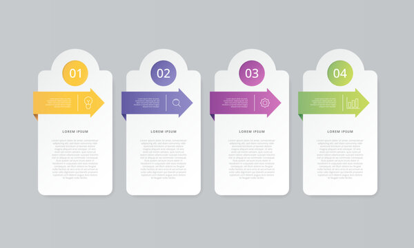 Business Infographic Template with 4 Steps Arrows for Workflow Diagram