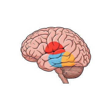 Human brain anatomy with highlighted cerebral cortex regions.