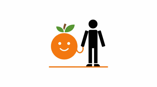 Stylized Figure Walking a Smiling Orange Character