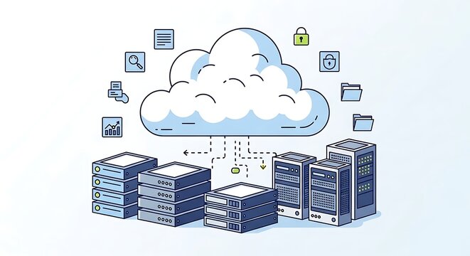 Cloud computing data storage server network diagram.