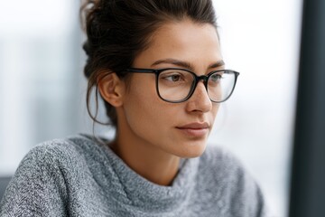 Fototapeta premium Female software developer working on cybersecurity system at computer, representing digital protection, coding and secure software development