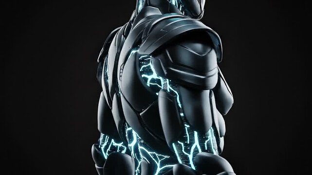 Futuristic Cyborg Warrior with Glowing Blue Energy Circuits.