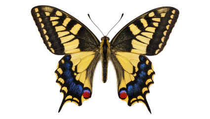 Swallowtail butterfly with yellow black blue, and red markings © Peregrine