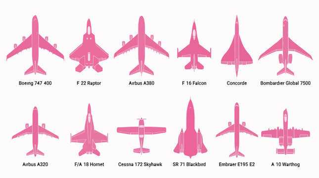 Set of 12 Airplane Silhouettes Vector Graphic Resources Commercial Use