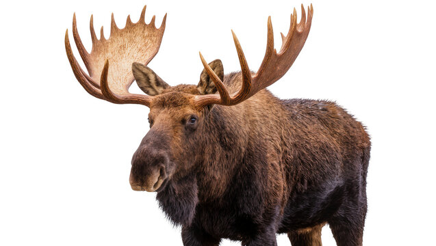 Majestic bull moose with large antlers, full body view