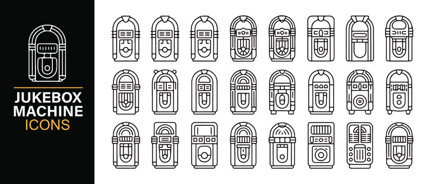 Monochrome Jukebox Machine Vector Icons for Audio Design