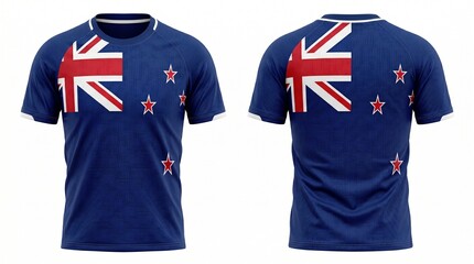 Fototapeta premium Front and back view of a new zealand flag themed sports jersey