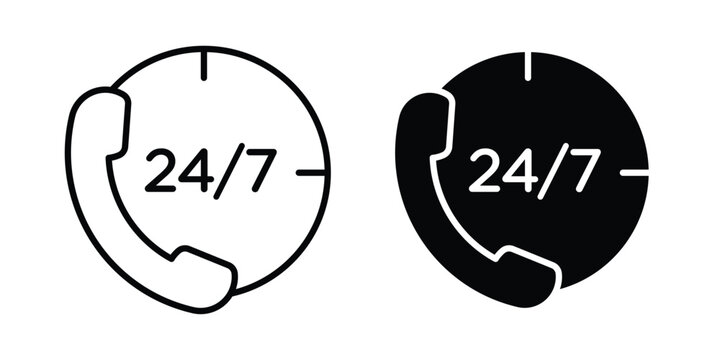 24 7 call support icon symbol. Editable stroke. vector icons