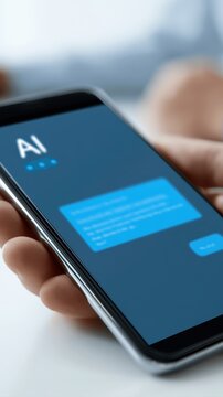 AI chatbot conversation interface on smartphone screen, customer support automation concept