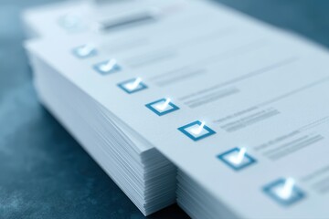 Obraz premium Audit checklist approval document with digital verification marks, representing compliance, inspection and quality control
