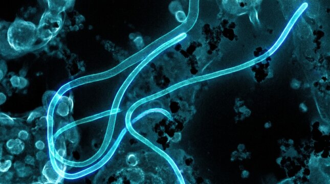 Ebola virus particles under an electron microscope