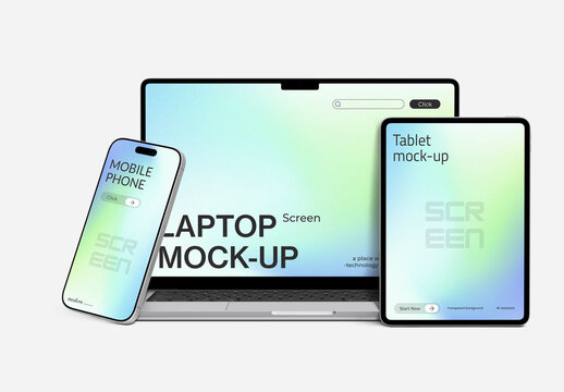 Modern Laptop Tablet and Smartphone Mockup
