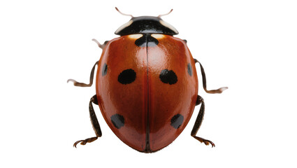 Seven-spotted ladybug with black spots on orange shell © Rowena