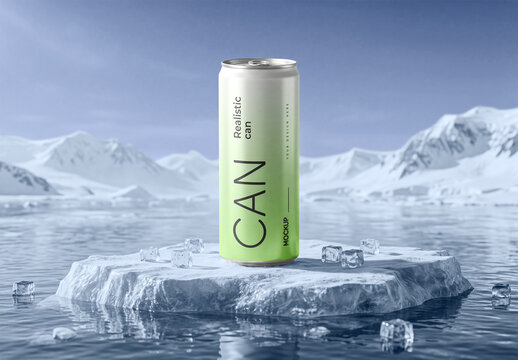 Energy Drink Can Mockup on Frozen Ice