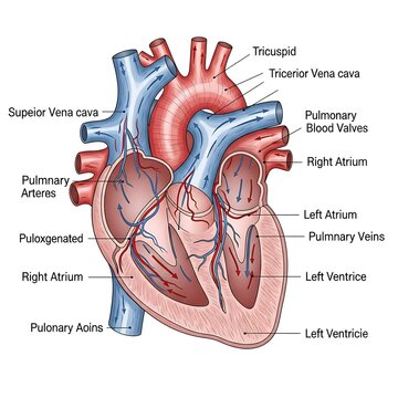 Detailed anatomical diagram of the human heart structure.