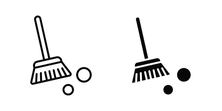 Broom sweeping dust icon symbol. Editable stroke. vector icons