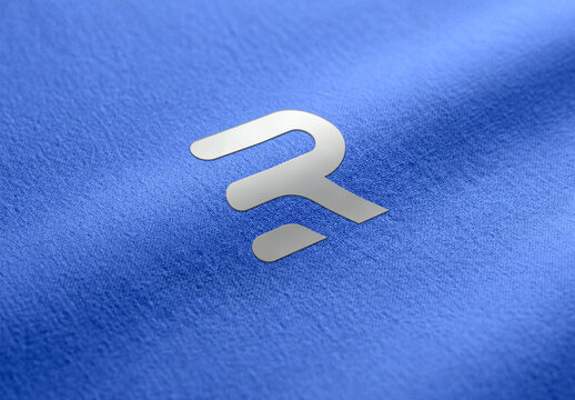 Modern Silver Metallic Logo Mockup on Blue Fabric Texture