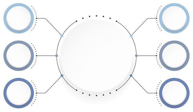 Six option infographic template with a central circle connected to circular elements