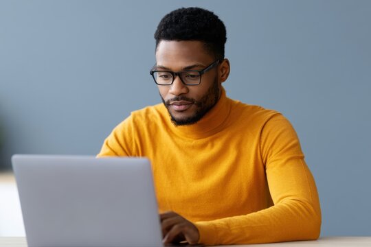 Man working remote digital technology office setup