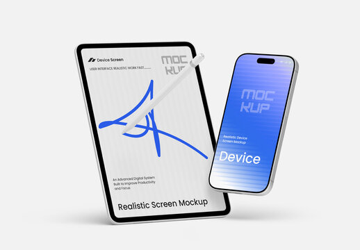 Modern Tablet and Smartphone Screen Mockup with Stylus Pen