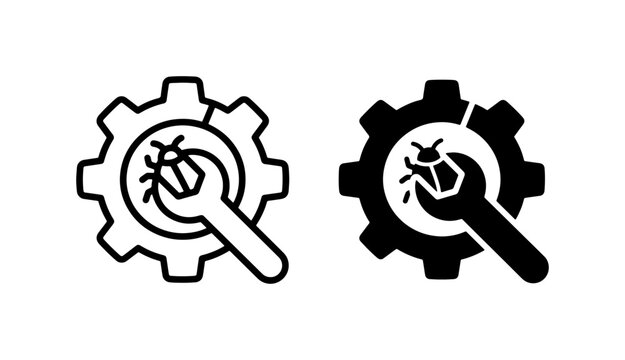 Bug Fixing and Debugging Icons, Software Development Tools, Computer Science Symbols, Technical Support Vector Graphics