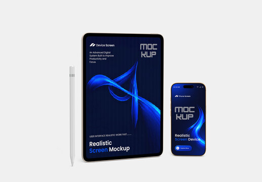 Realistic Multi Device Screen Mockup with Tablet and Smartphone Display