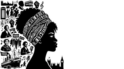 Profile portrait of a Black woman wearing a patterned headwrap. © Suhadi_Martodimejo