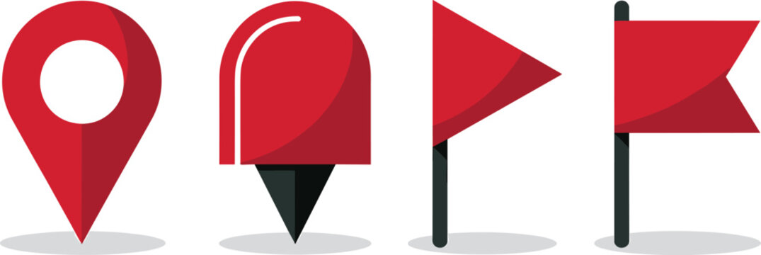Red Map Pins and Flag Icons Set